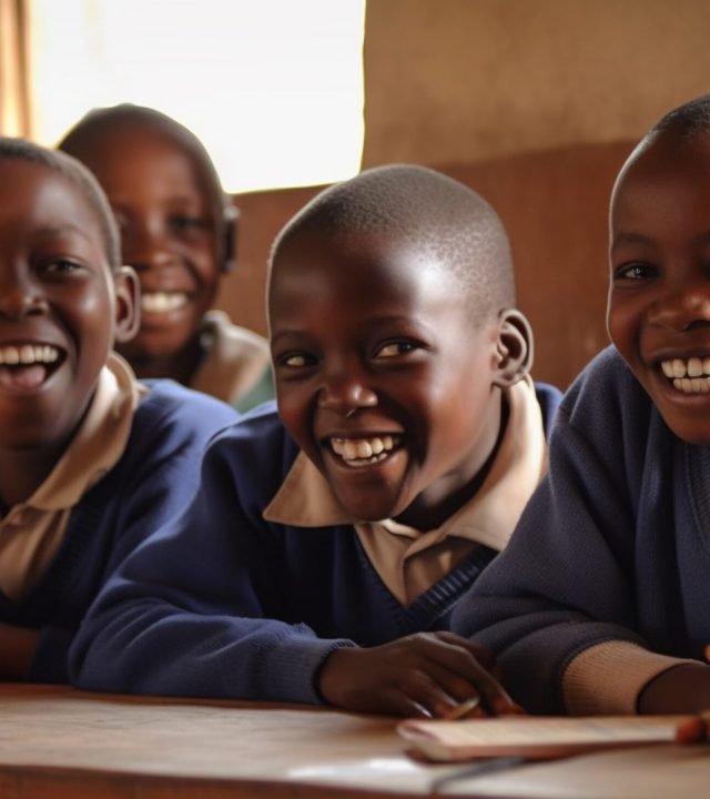 Multi ethnic students in classroom smiling, learning together generated by artificial intelligence